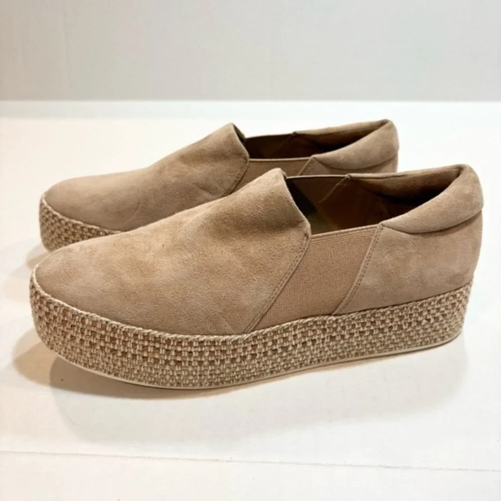 Vince WILDEN Slip On Espadrille Sneakers Size 7.5 Tan Suede Platform Casual Boho